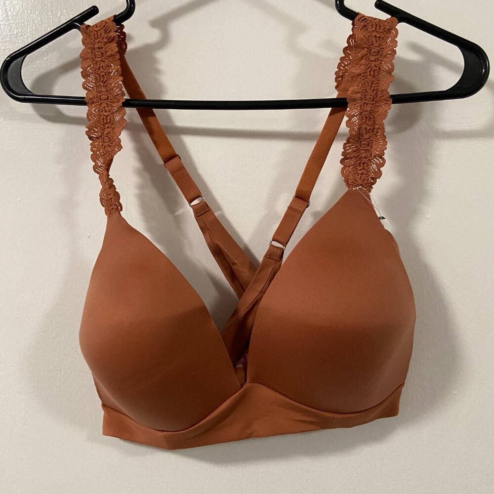 Aerie Burnt Orange Real Sunnie Wireless Retro Lace Racerback Bralette Bra